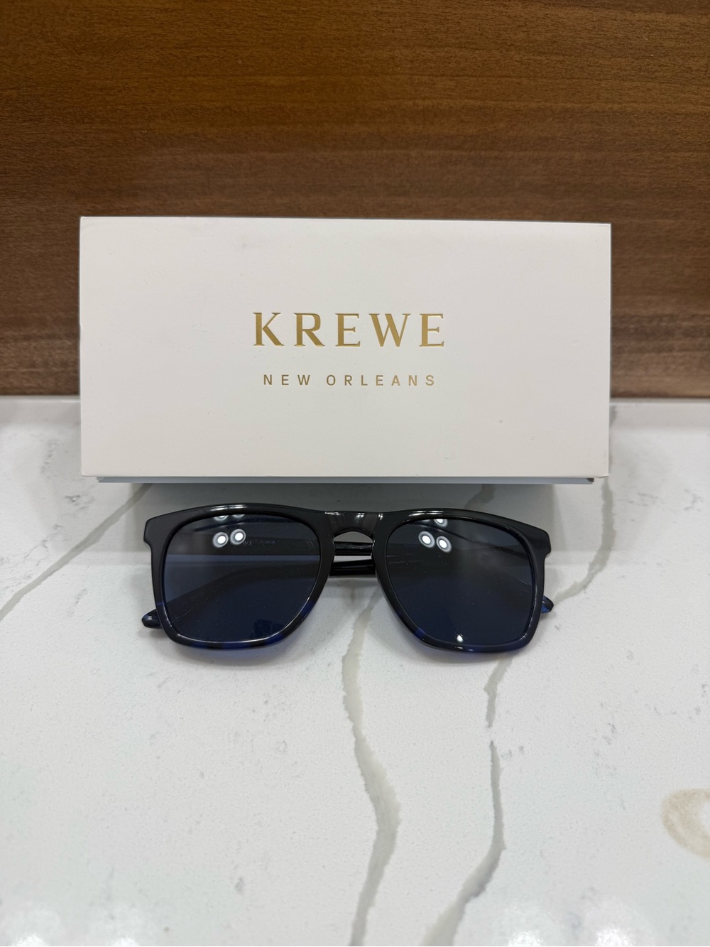 KREWE Men’s Black Frame Sunglasses with Dark Blue Lenses - The Drew